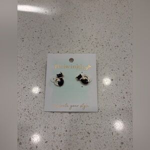 Periwinkle Black Cat Stud Earrings By Barlow NEW